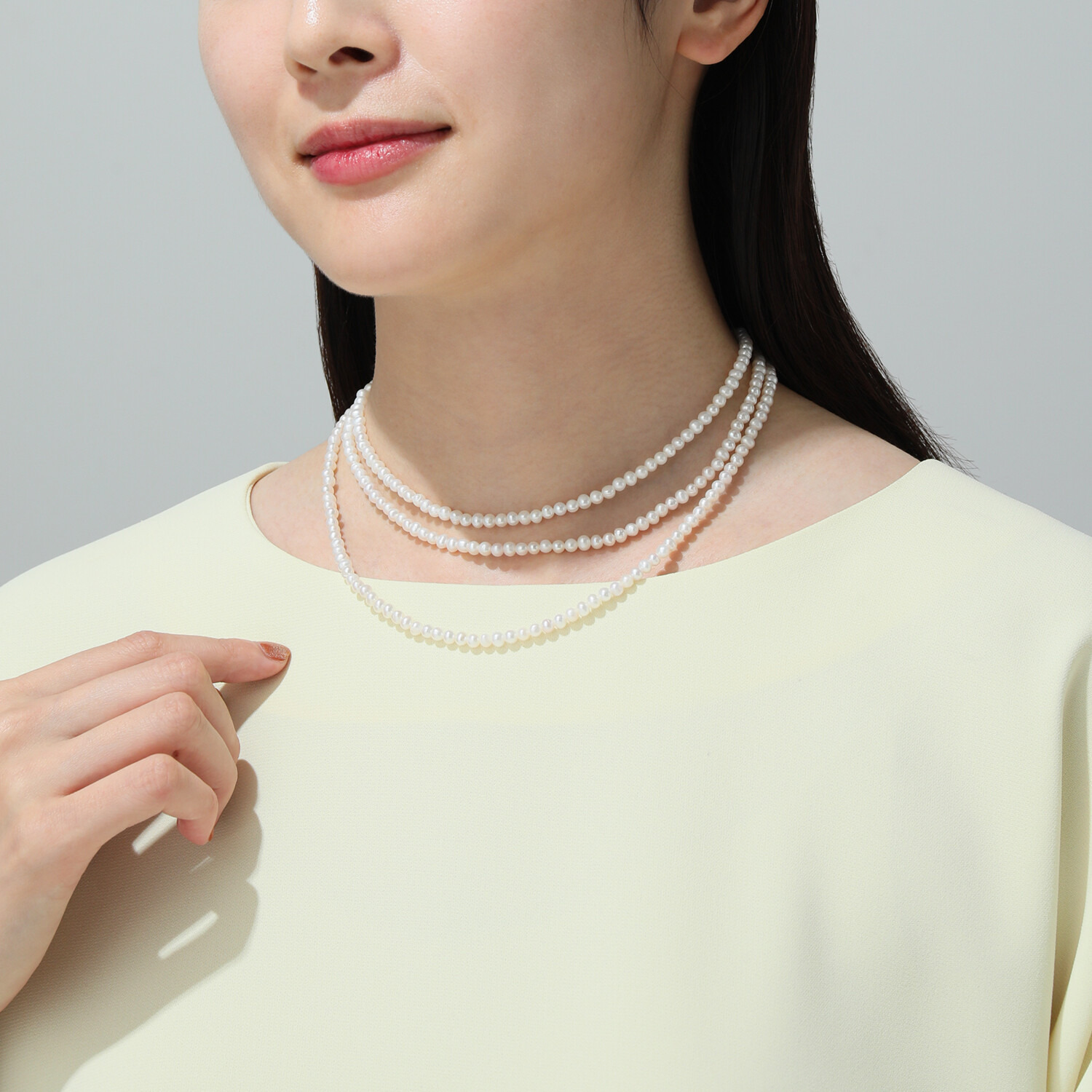 ペレフェリーク ベビー淡水パール ショートナー付 スーパーロングネックレス