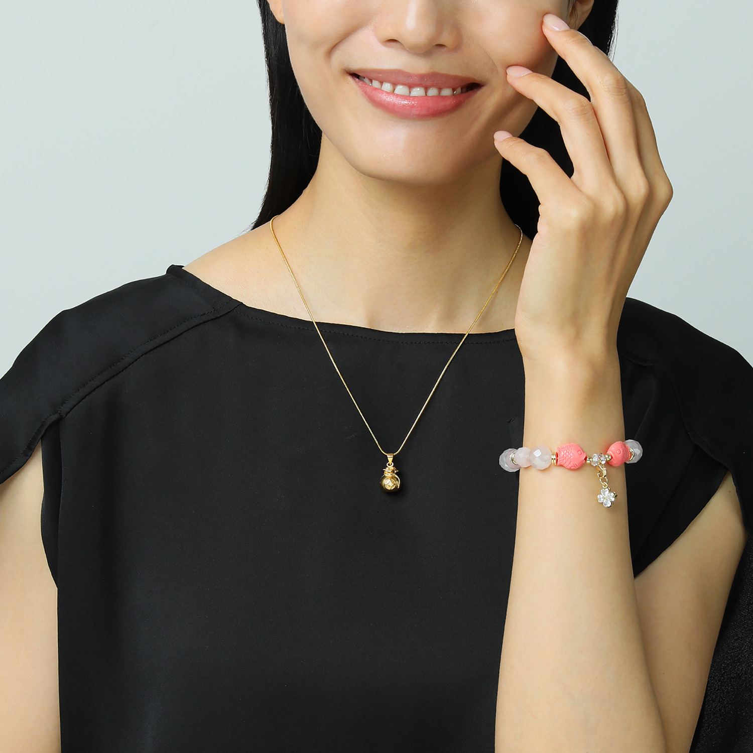 マイクローバー ローズクォーツ 福巾着＆双魚 イラスティック ブレスレット