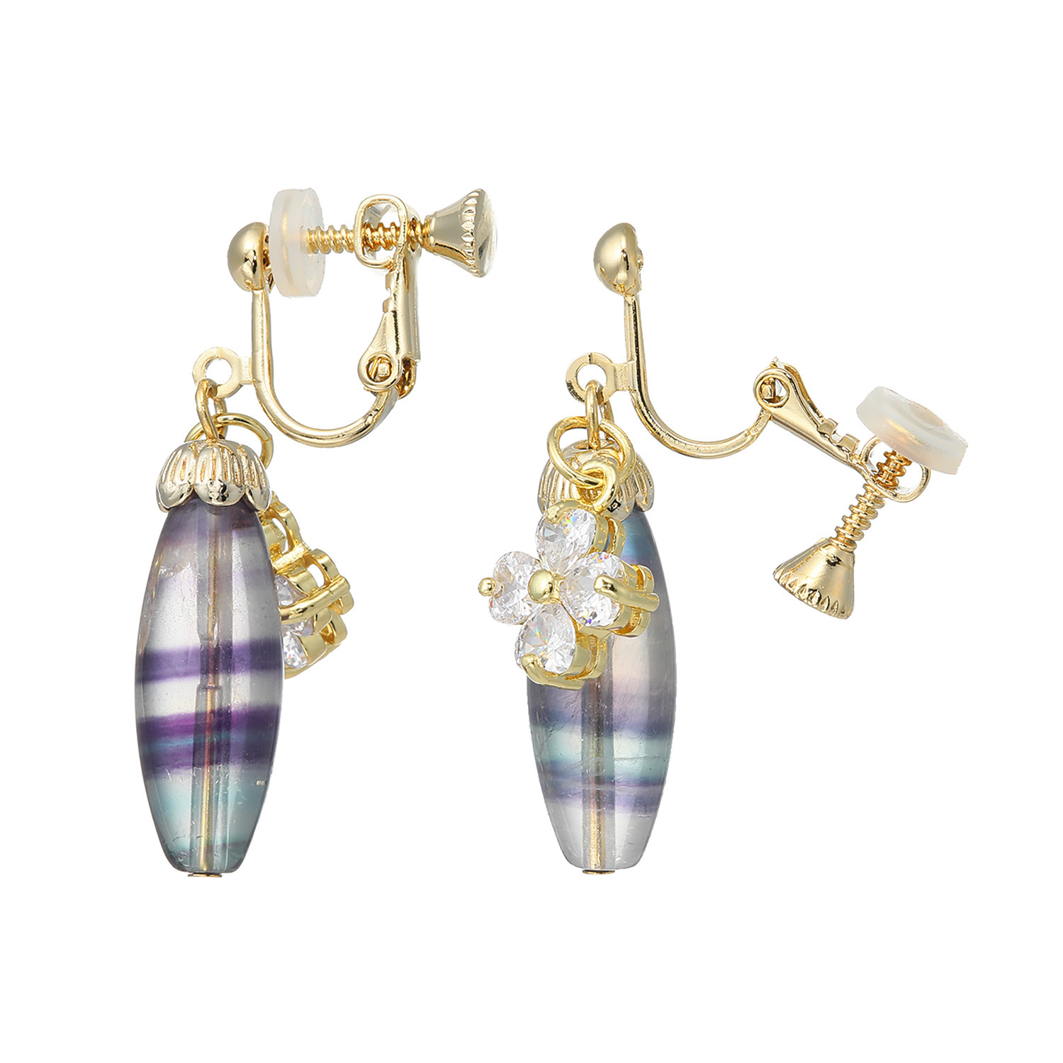 マイクローバー ミックスカラー フローライト クローバーアクセント イヤリング／ピアス