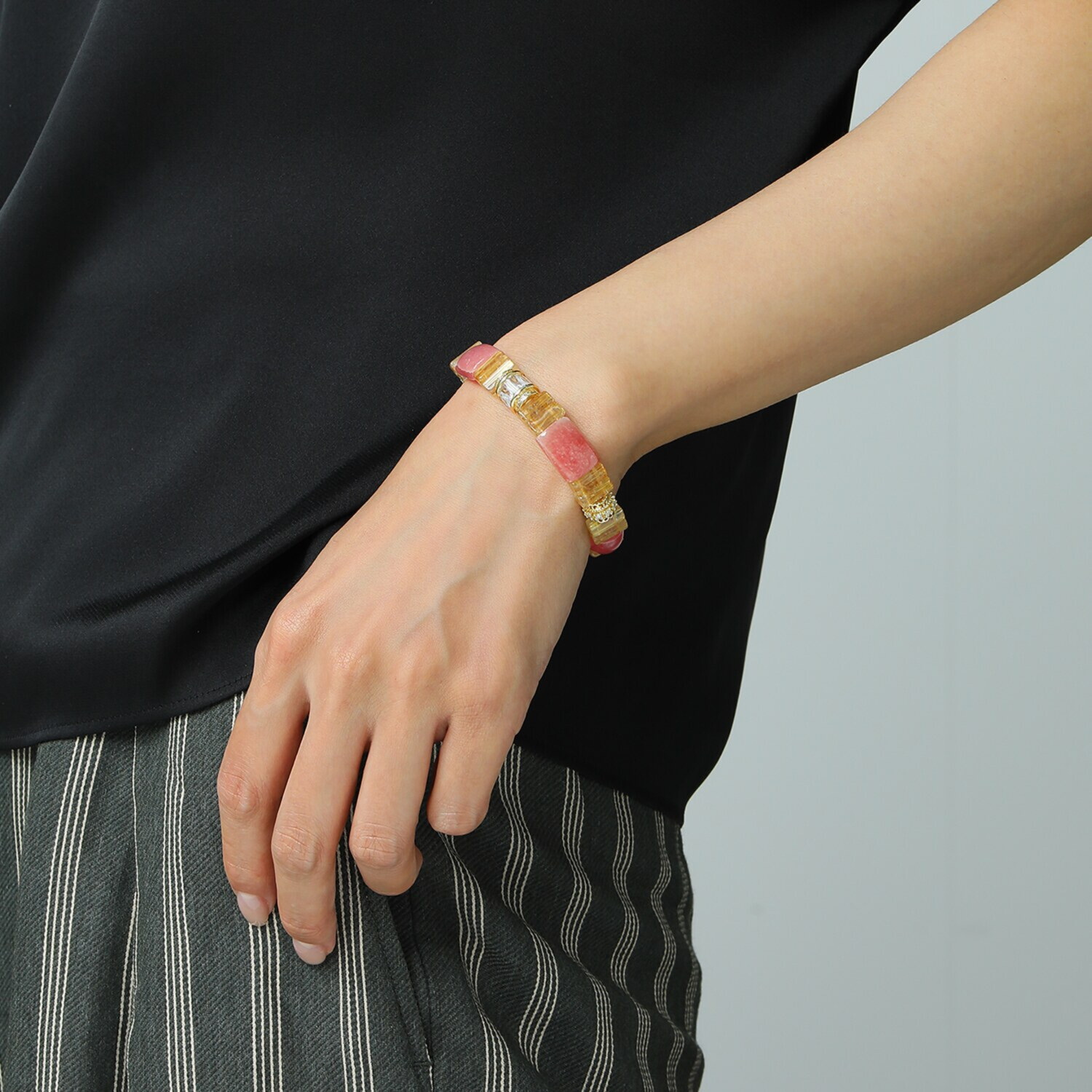 マイクローバー インカローズ＆ ゴールデンルチルクォーツ バングル