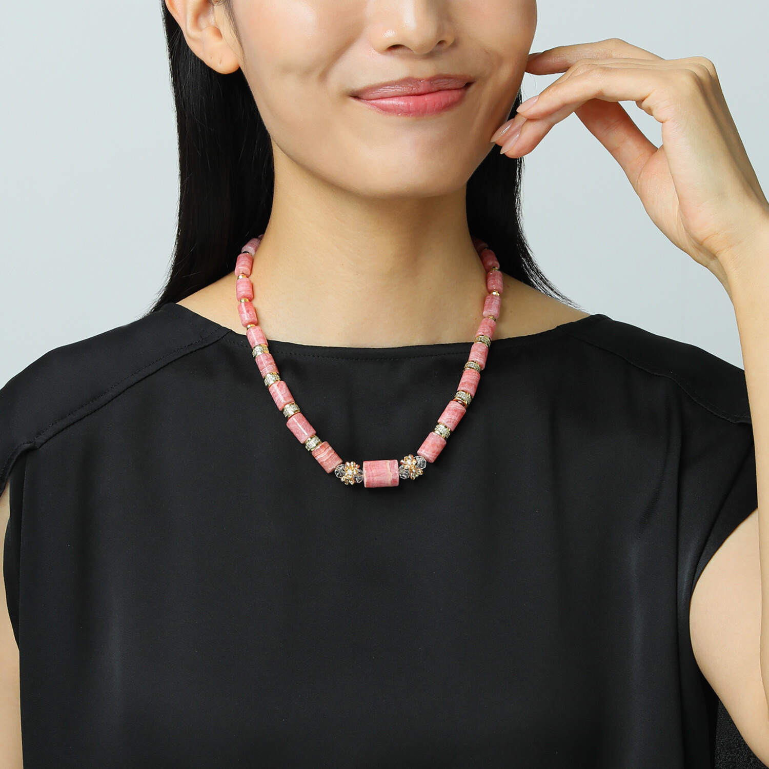 マイクローバー インカローズ＆ ロッククリスタルクォーツ ネックレス