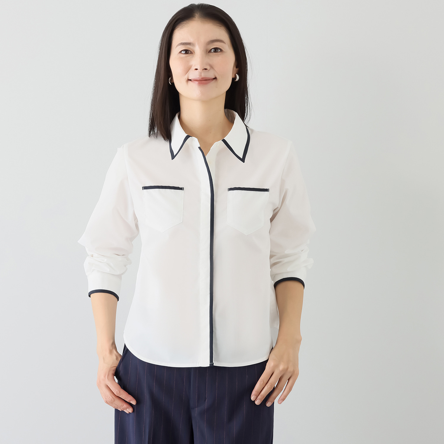 エムジェイアール　バイ マチコ　ジント　ロンドン 配色アクセント 比翼仕立てシャツ