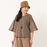 ミューリエ ゆるっと上品で おしゃれ見え 袖シアー ニットプルオーバー