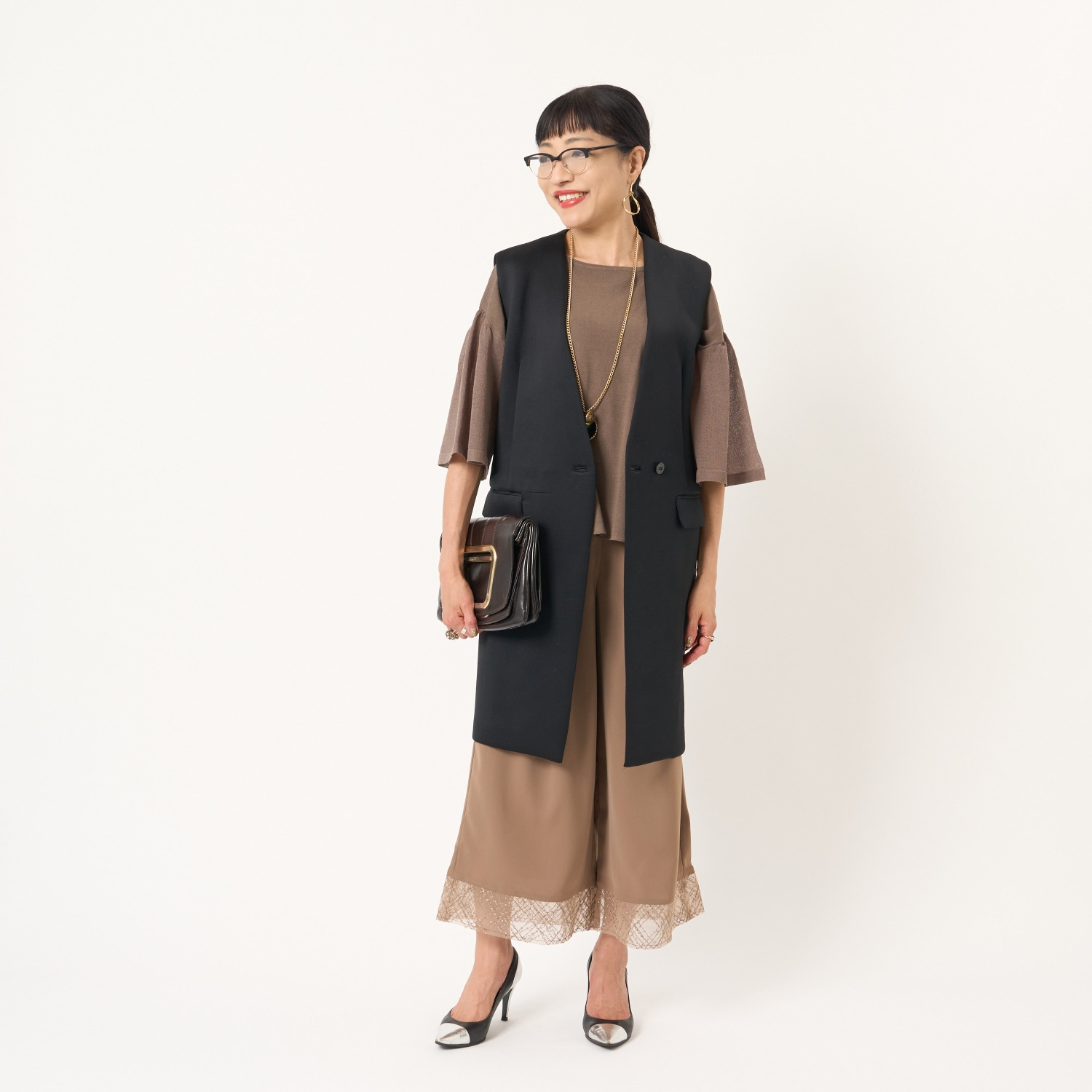 ミューリエ ゆるっと上品で おしゃれ見え 袖シアー ニットプルオーバー