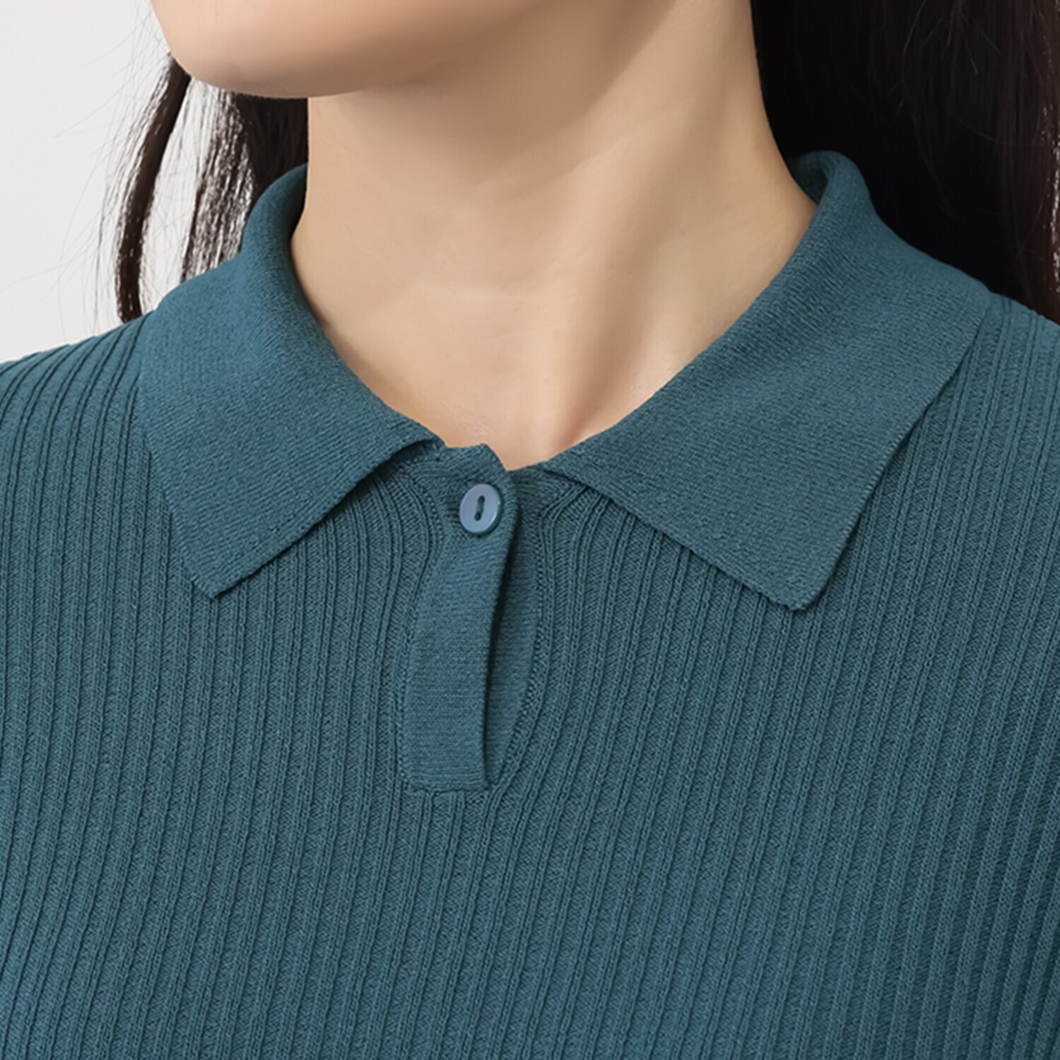 ミューリエ “女っポロ”で スマートきれい 袖口コンビ ポロシャツ風 ニットプルオーバー