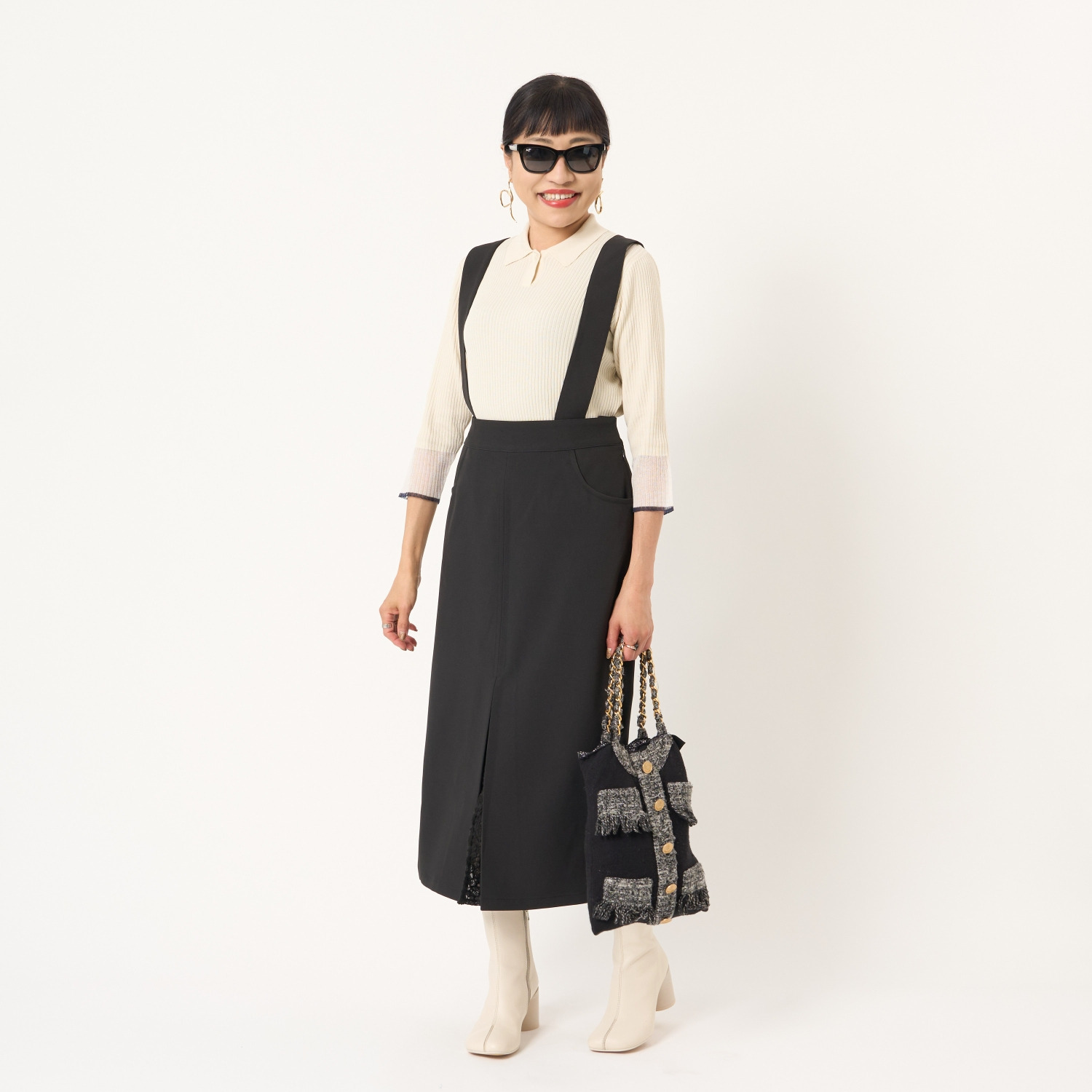 ミューリエ “女っポロ”で スマートきれい 袖口コンビ ポロシャツ風 ニットプルオーバー