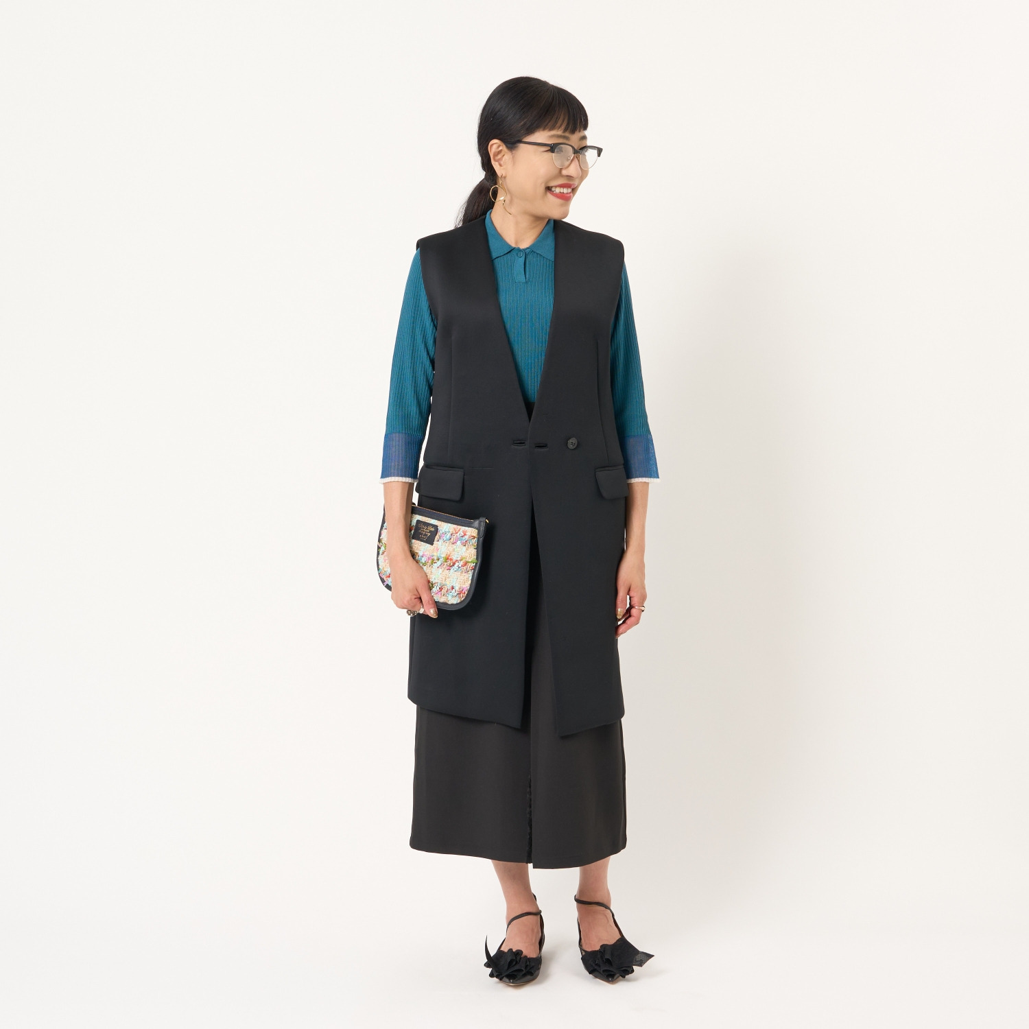 ミューリエ “女っポロ”で スマートきれい 袖口コンビ ポロシャツ風 ニットプルオーバー