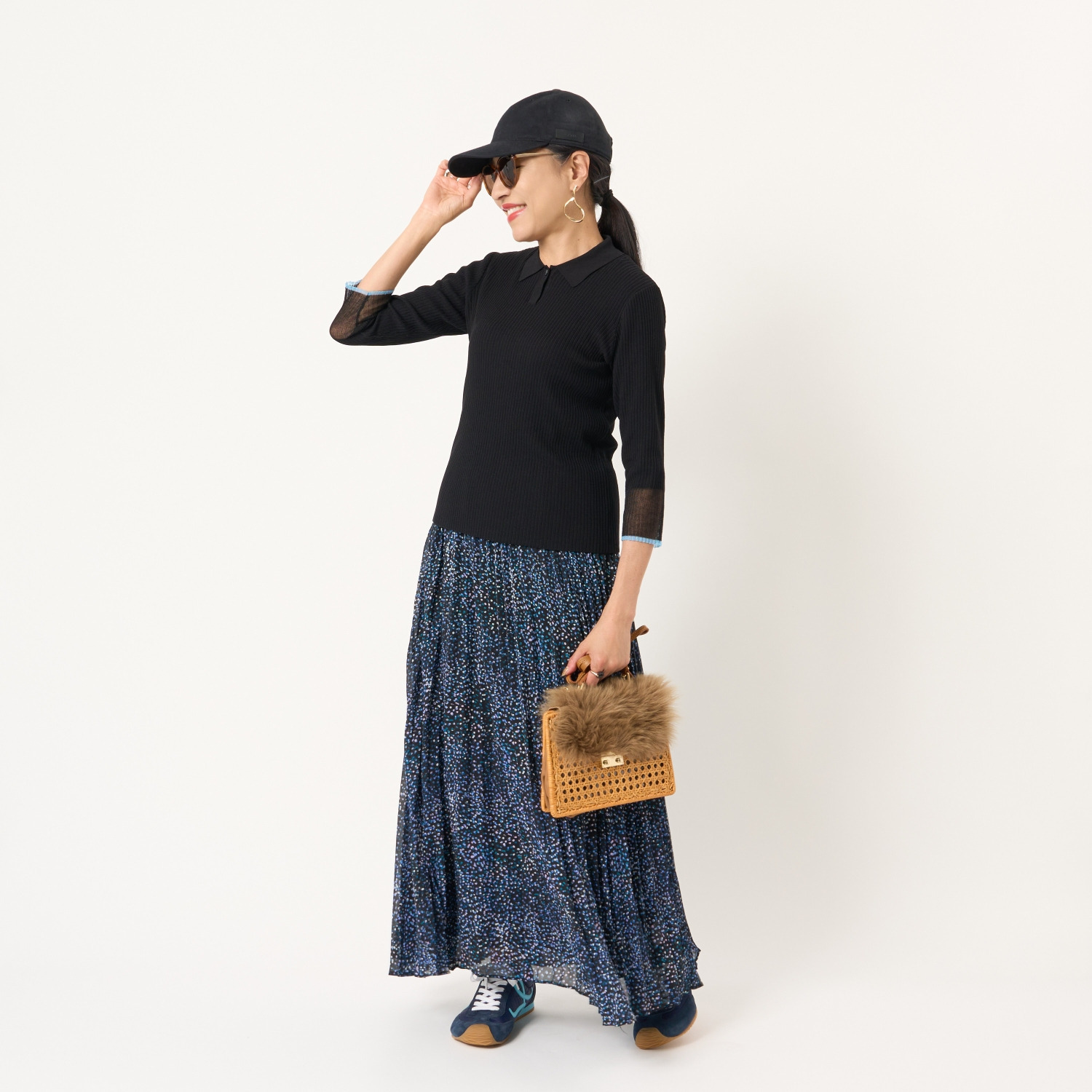 ミューリエ “女っポロ”で スマートきれい 袖口コンビ ポロシャツ風 ニットプルオーバー