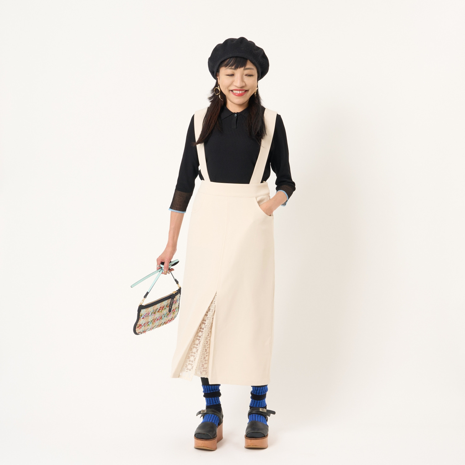 ミューリエ “女っポロ”で スマートきれい 袖口コンビ ポロシャツ風 ニットプルオーバー