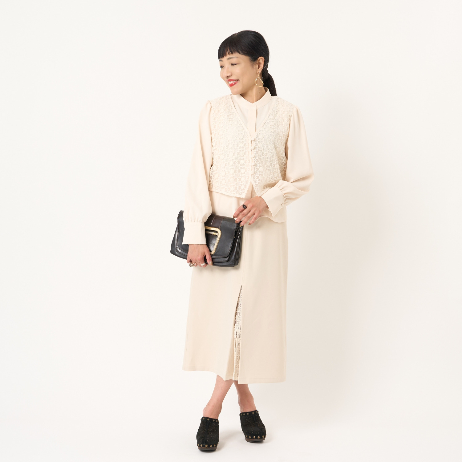 ミューリエ クラス感のある 華やぎジレ レイヤード風 デザインシャツ