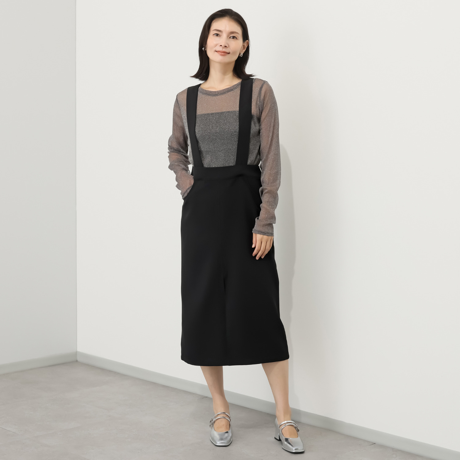 ミューリエ エレガントに スタイルアップ サロペット風 スカート
