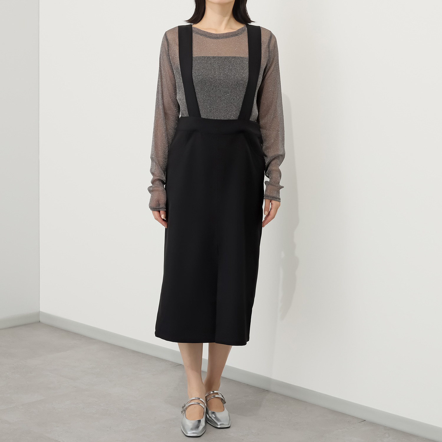 ミューリエ エレガントに スタイルアップ サロペット風 スカート