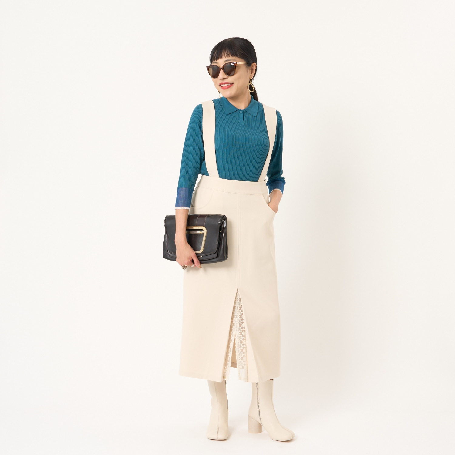 ミューリエ エレガントに スタイルアップ サロペット風 スカート