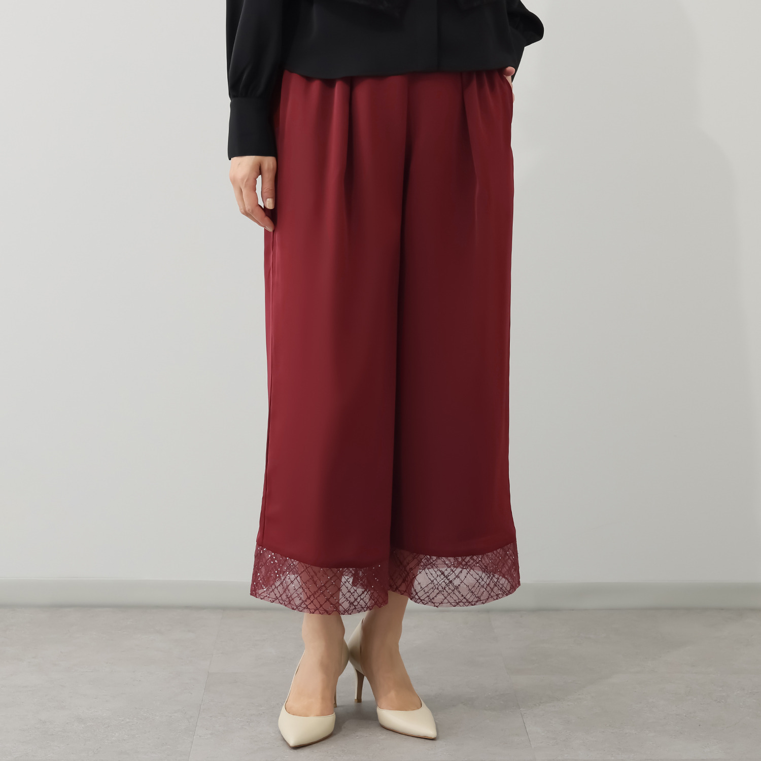 ミューリエ 煌めきと優雅なヌケ感 チュールコンビパンツ