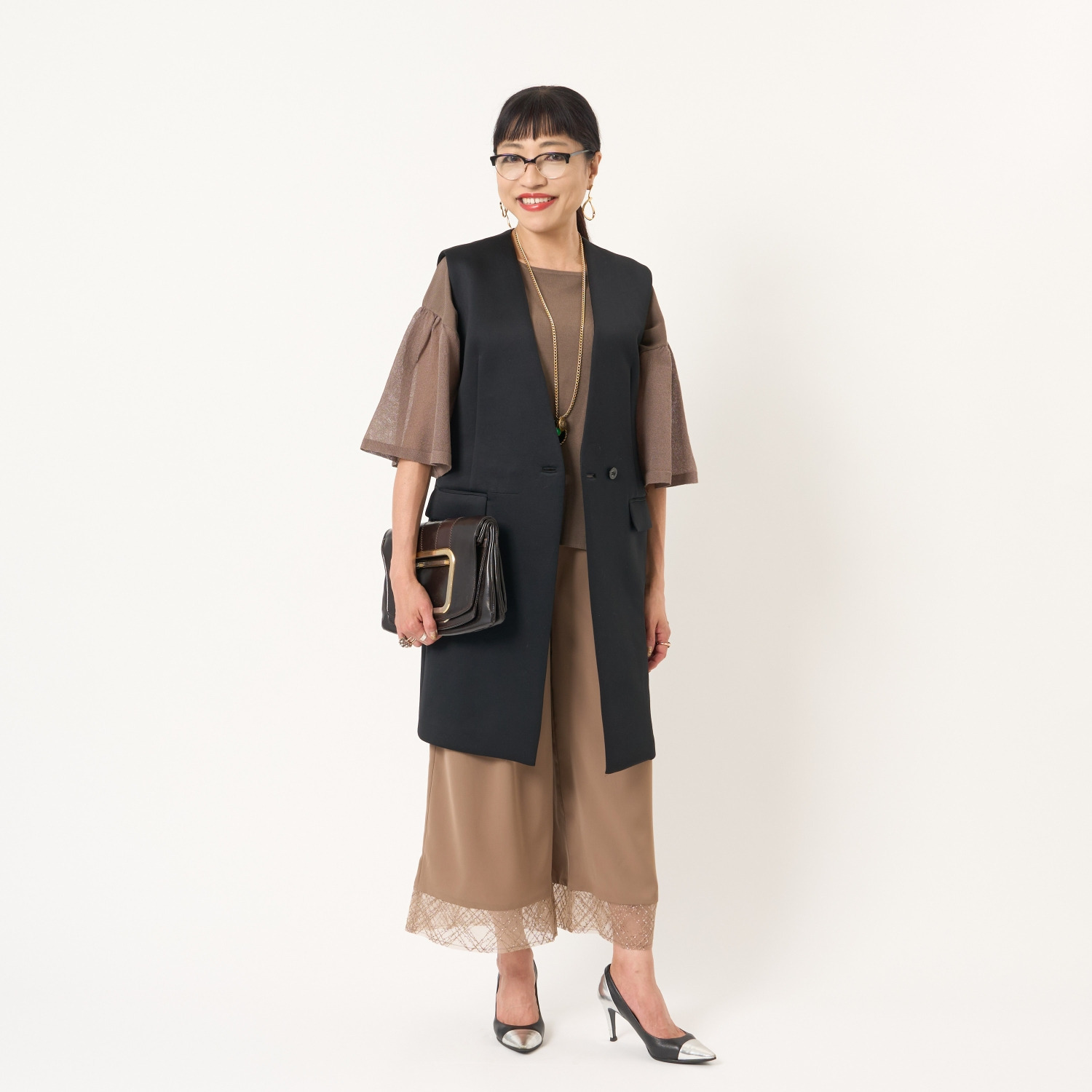 ミューリエ 煌めきと優雅なヌケ感 チュールコンビパンツ