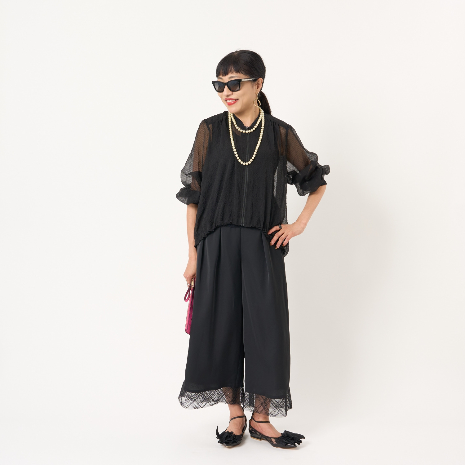 ミューリエ 煌めきと優雅なヌケ感 チュールコンビパンツ