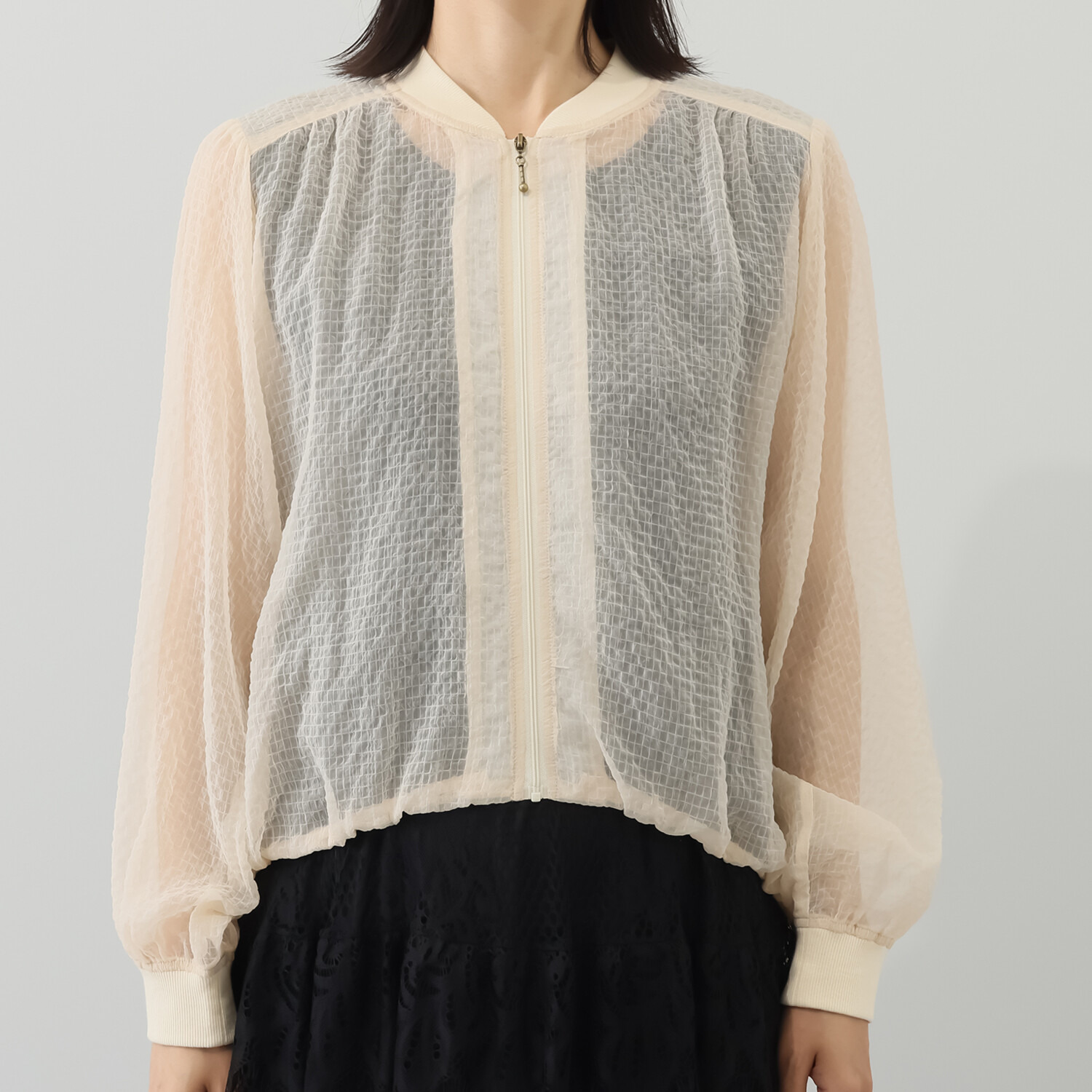 ミューリエ ふんわり儚げな存在感 シアー素材 バルーンブルゾン