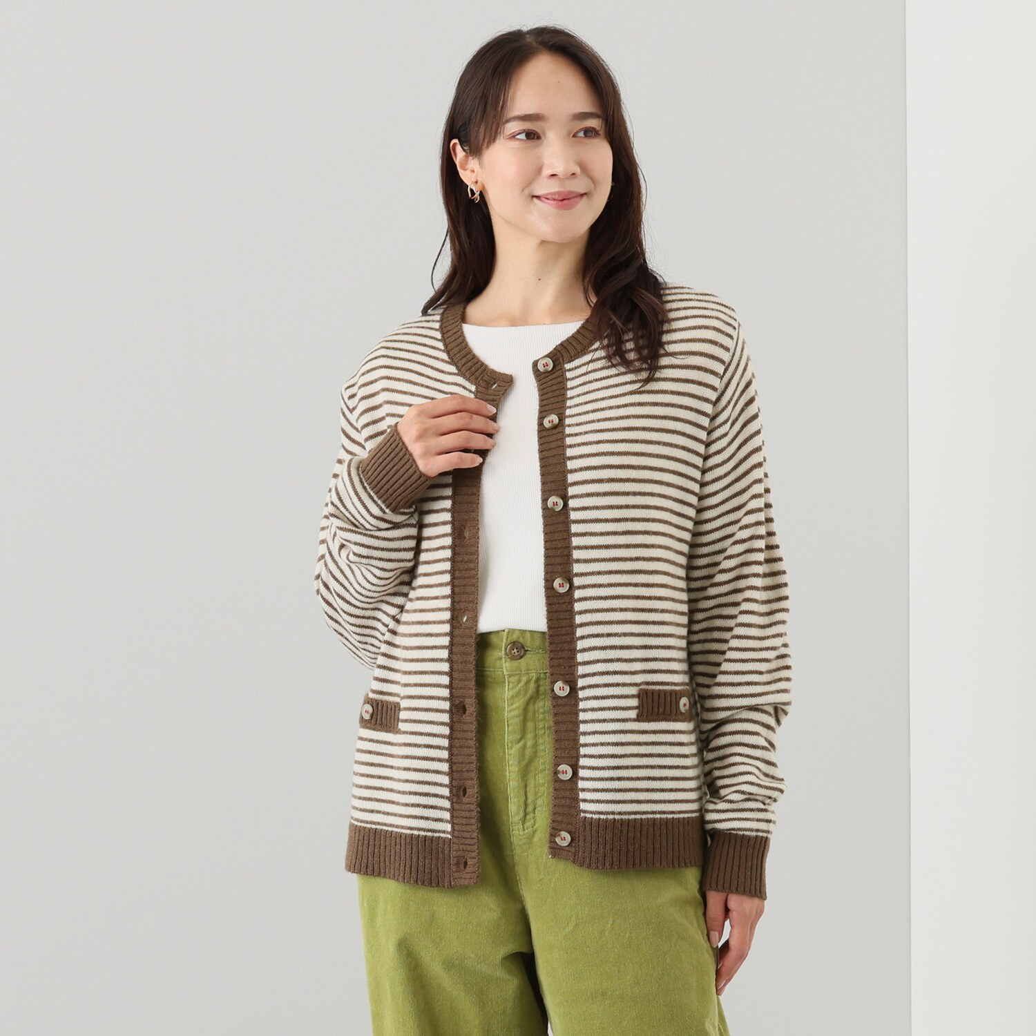 ヴィ・ドゥース ウールブレンド スポンディッシュ フレンチカジュアル 配色カーディガン