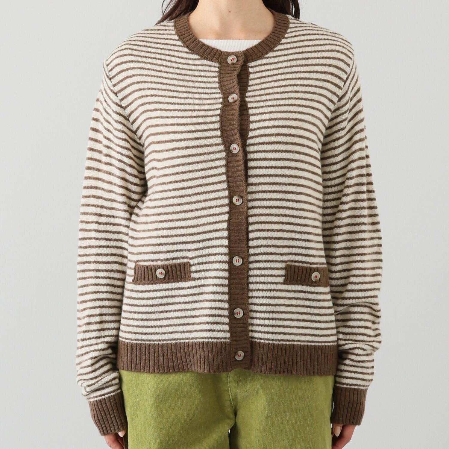 ヴィ・ドゥース ウールブレンド スポンディッシュ フレンチカジュアル 配色カーディガン