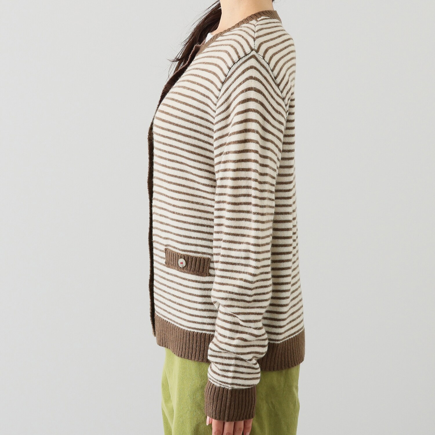 ヴィ・ドゥース ウールブレンド スポンディッシュ フレンチカジュアル 配色カーディガン