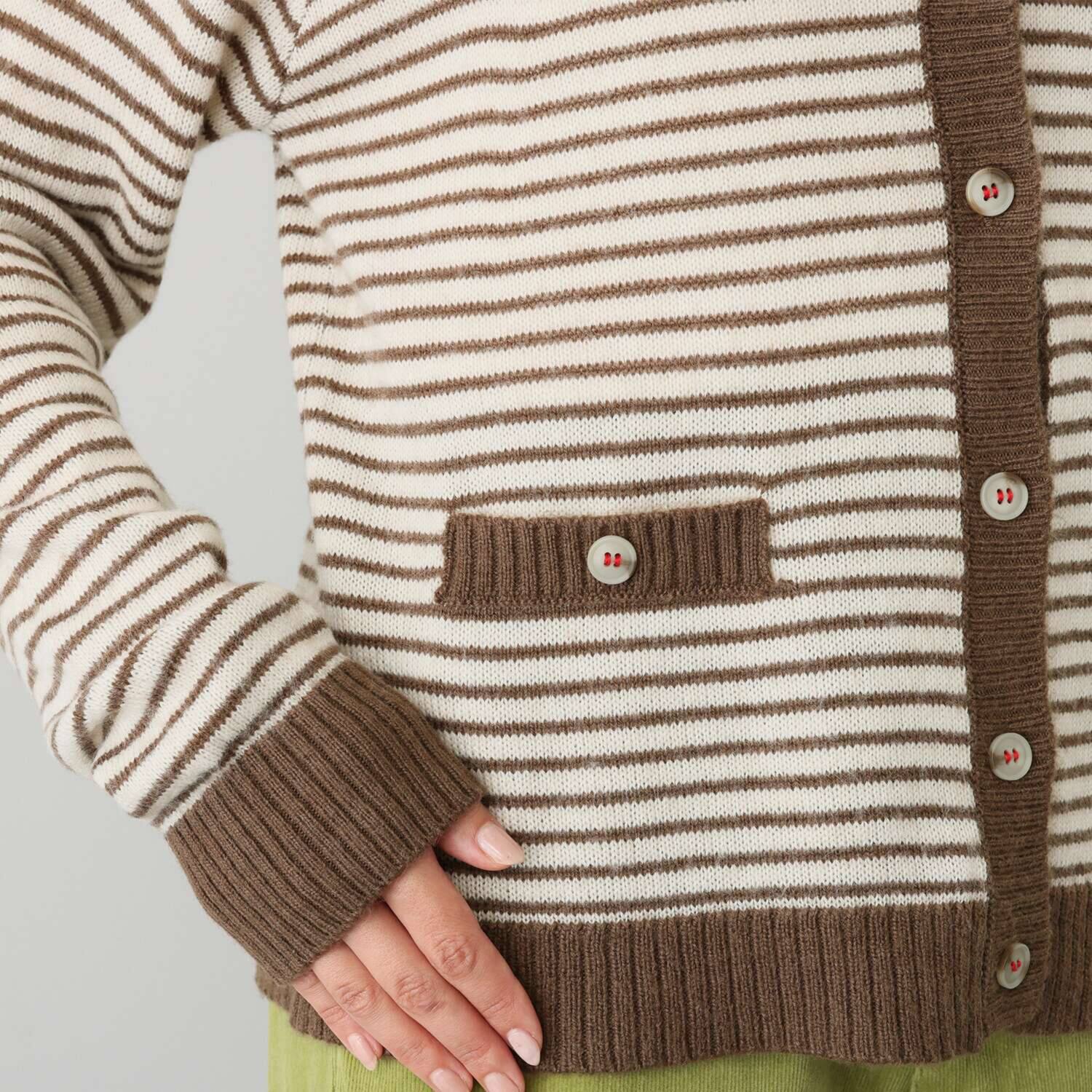 ヴィ・ドゥース ウールブレンド スポンディッシュ フレンチカジュアル 配色カーディガン