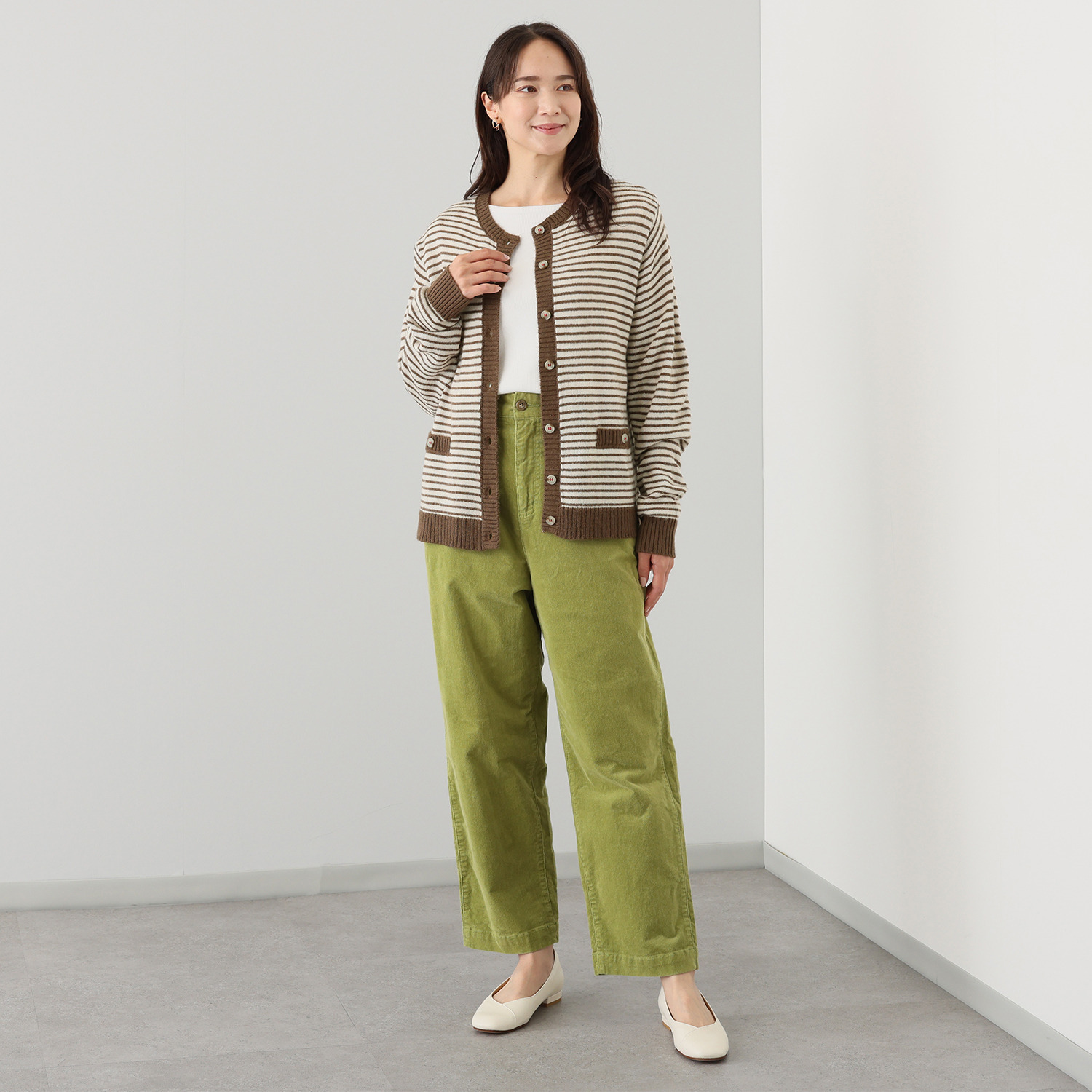 ヴィ・ドゥース ウールブレンド スポンディッシュ フレンチカジュアル 配色カーディガン