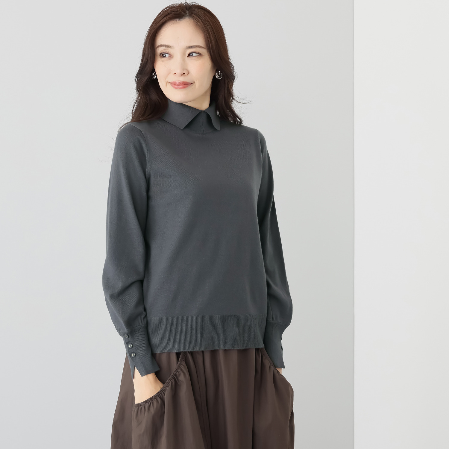 オ・ラバン 吸湿発熱 とろけるムースな肌触り 着回し抜群 ２ウェイ ニットプルオーバー