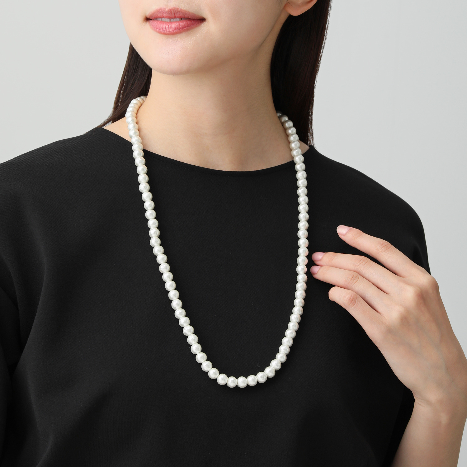 日本製コットンパール ＣＺアクセント アレンジ ロングネックレス