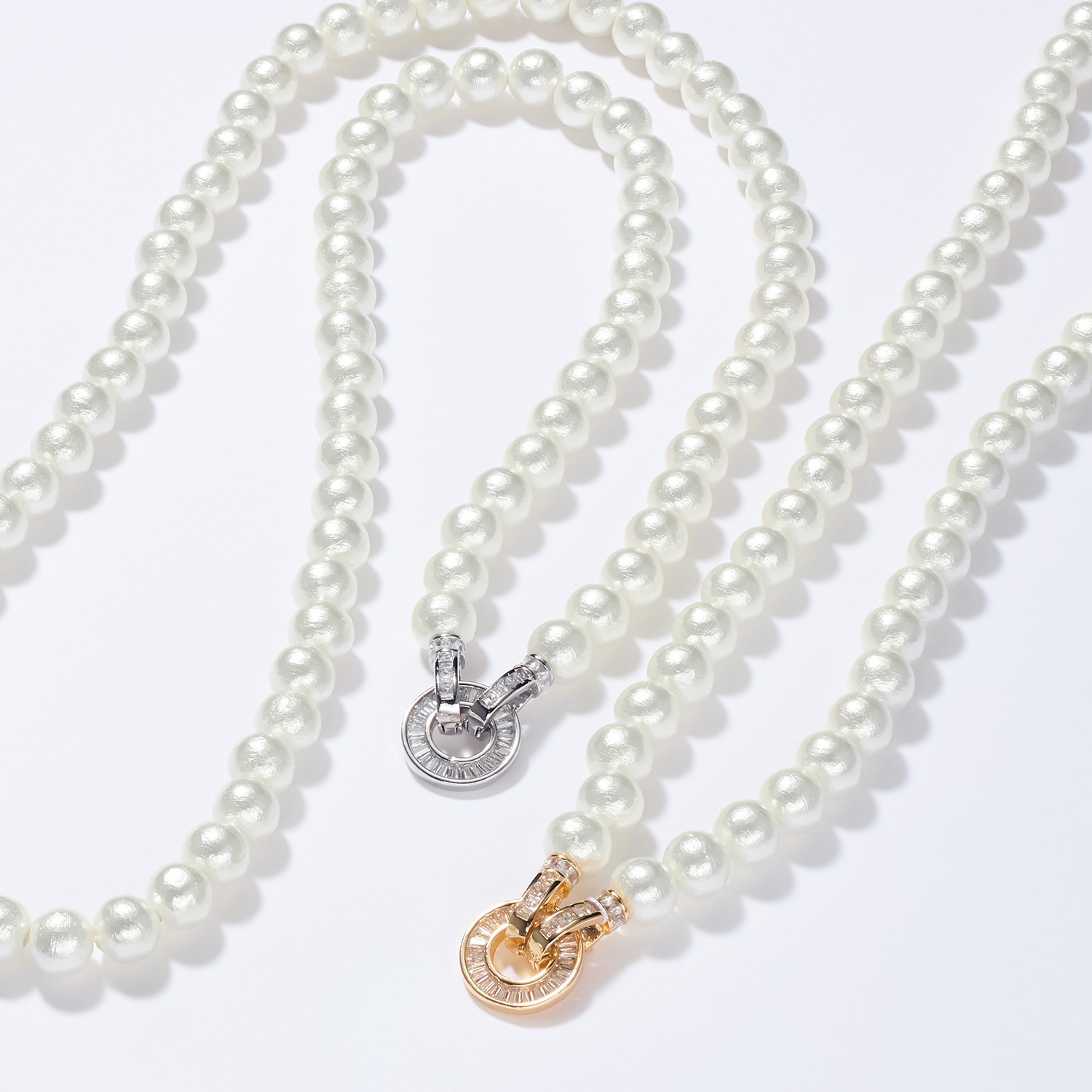 日本製コットンパール ＣＺアクセント アレンジ ロングネックレス