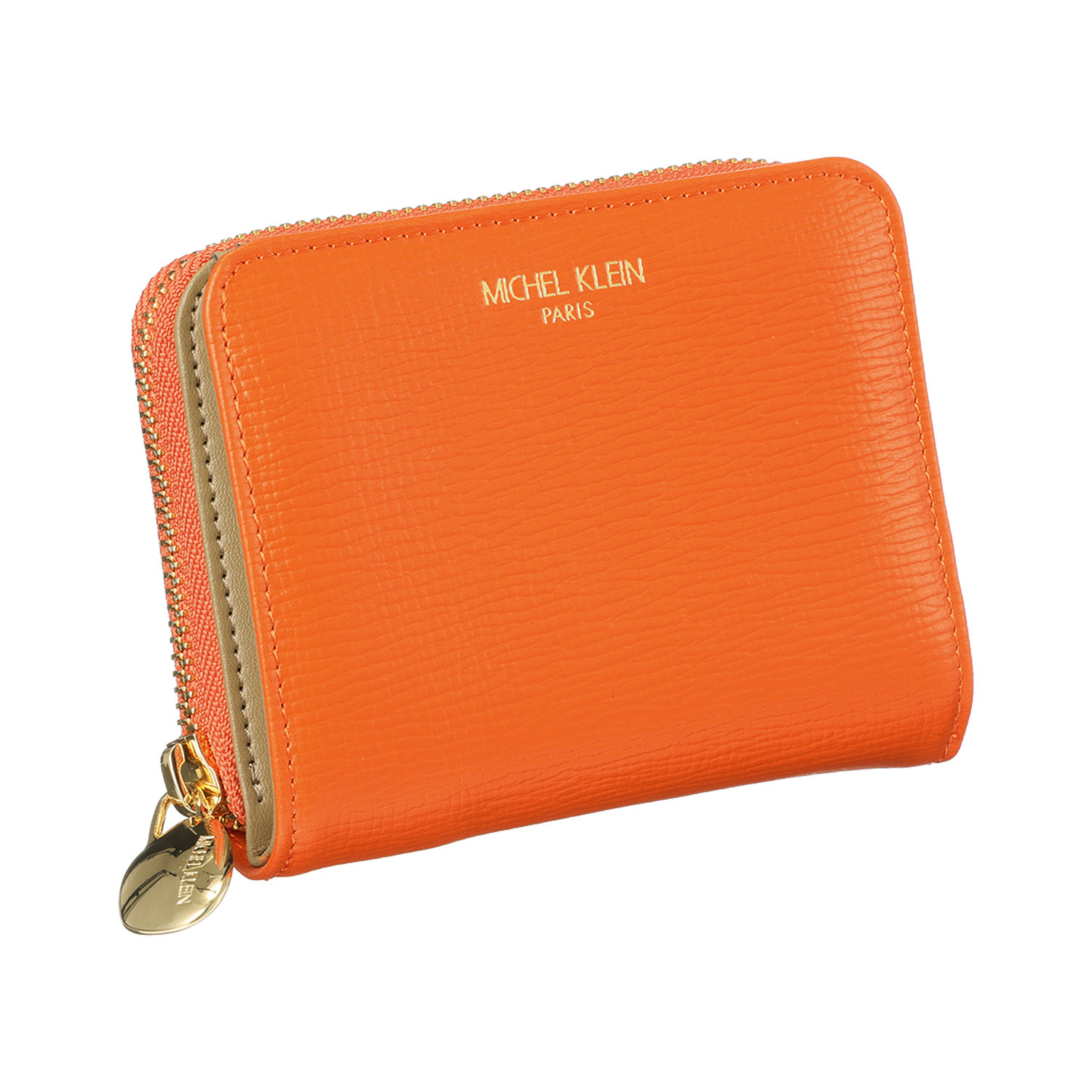 ミッシェル　クラン 牛革シュリンク型押し ラウンドファスナー 二つ折りウォレット