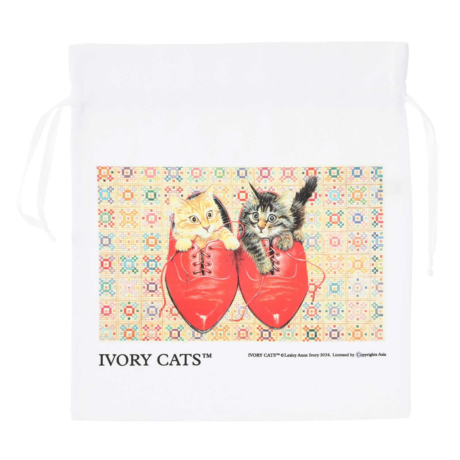 ディアカーズ サテン　巾着 ”アイボリーキャッツ”