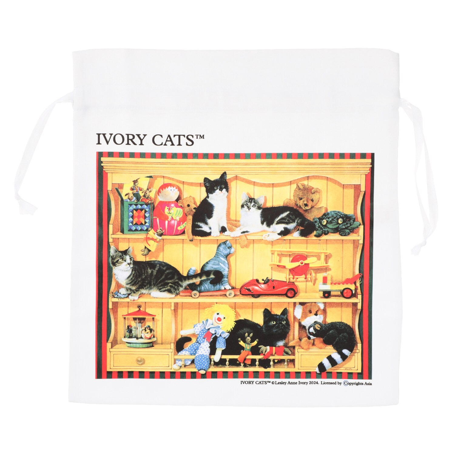 ディアカーズ サテン　巾着 ”アイボリーキャッツ”