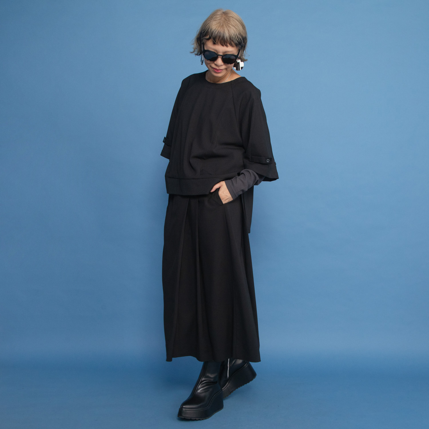 ヨーコモリモト Ｉラインでスタイルアップ アシンメトリーデザイン ロングスカート