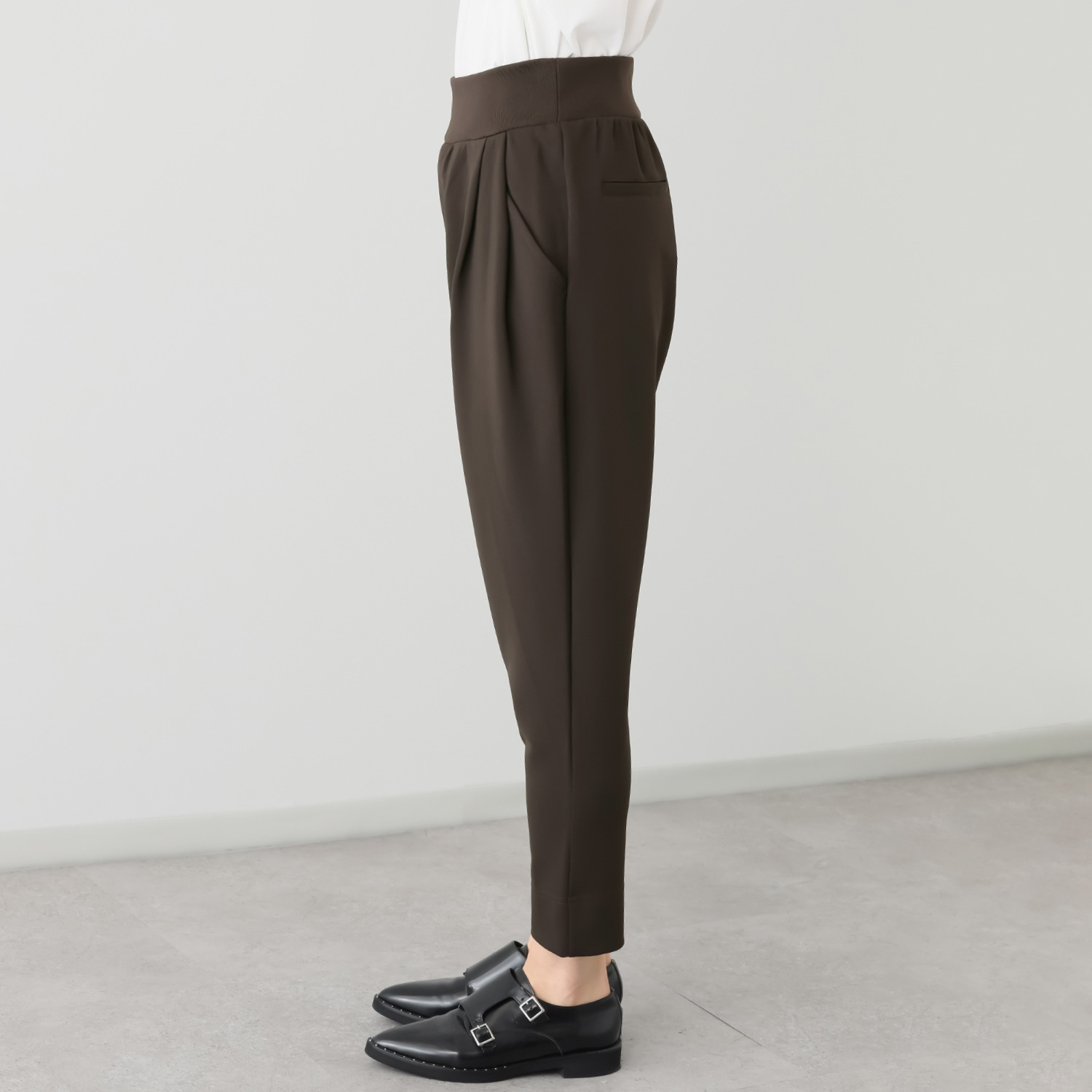 ヨーコモリモト ツイルジャージー＆リブ ラクしておしゃれを格上げ テーパードパンツ