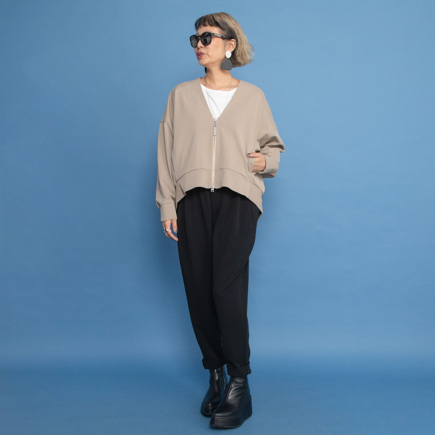 ヨーコモリモト ツイルジャージー＆リブ ラクしておしゃれを格上げ テーパードパンツ