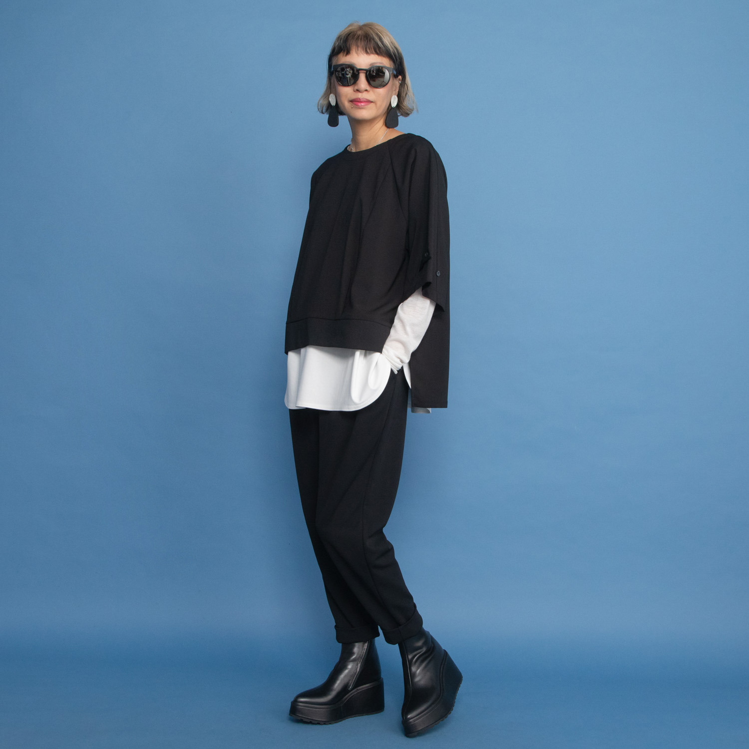 ヨーコモリモト ツイルジャージー＆リブ ラクしておしゃれを格上げ テーパードパンツ