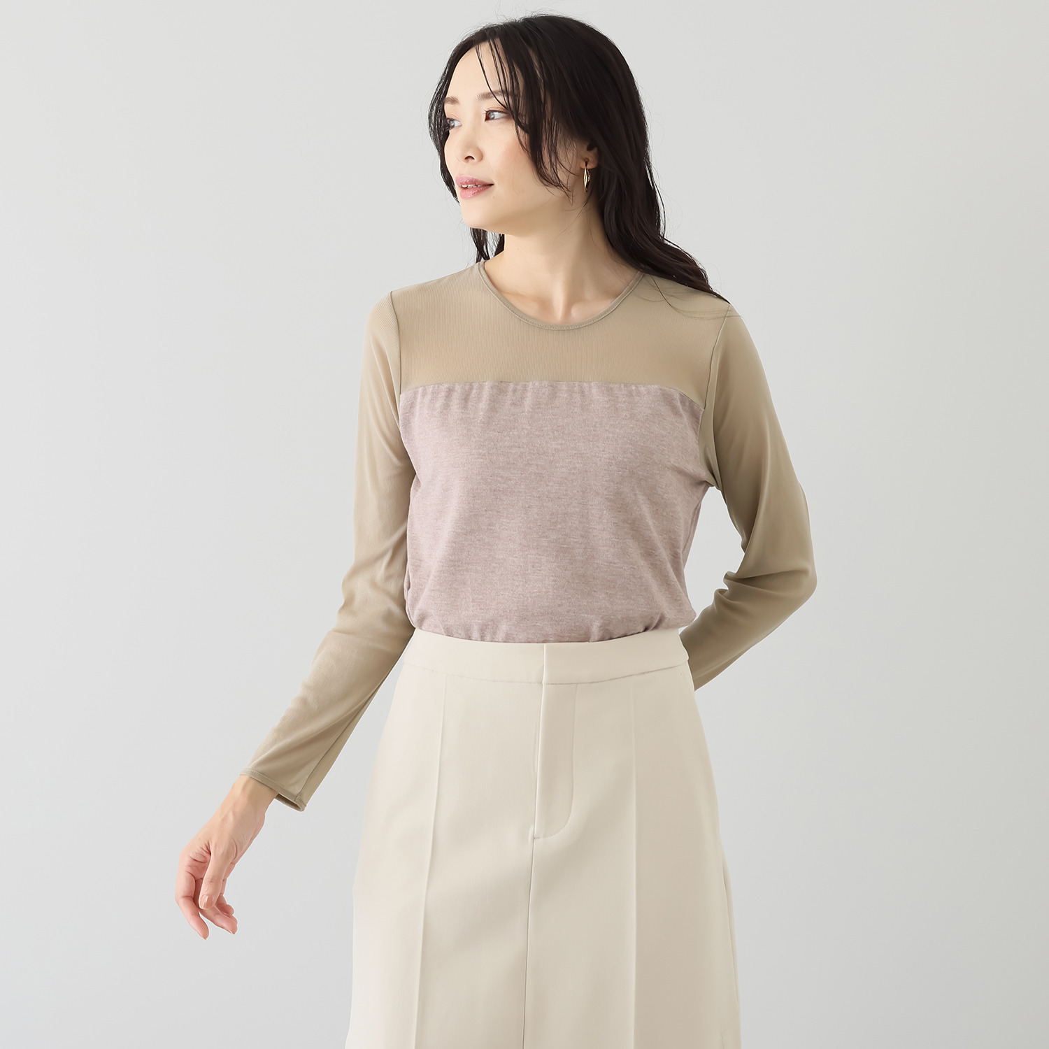 スマイルコットン 日本製 シアーチュール切替 モダール混 プルオーバー