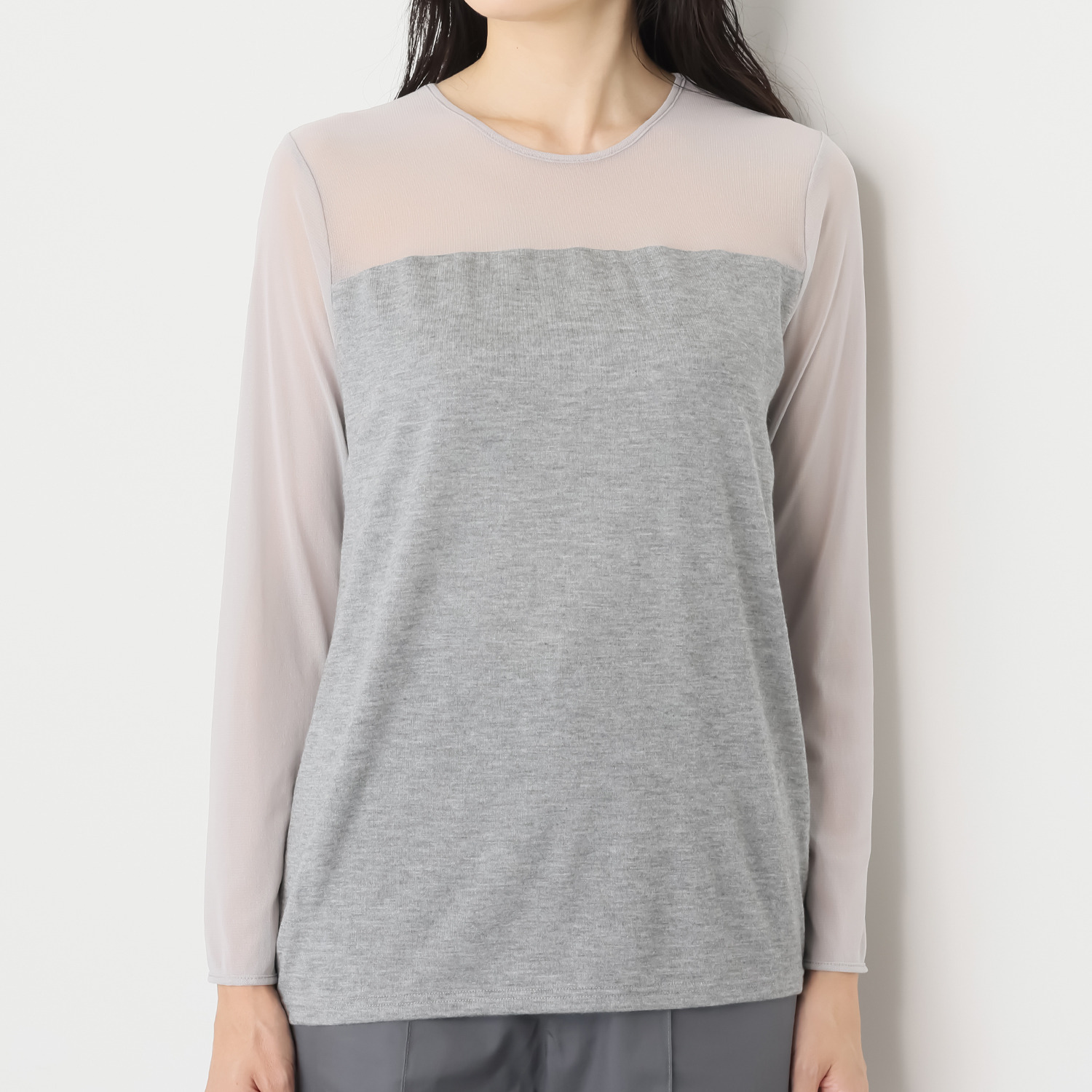 スマイルコットン 日本製 シアーチュール切替 モダール混 プルオーバー