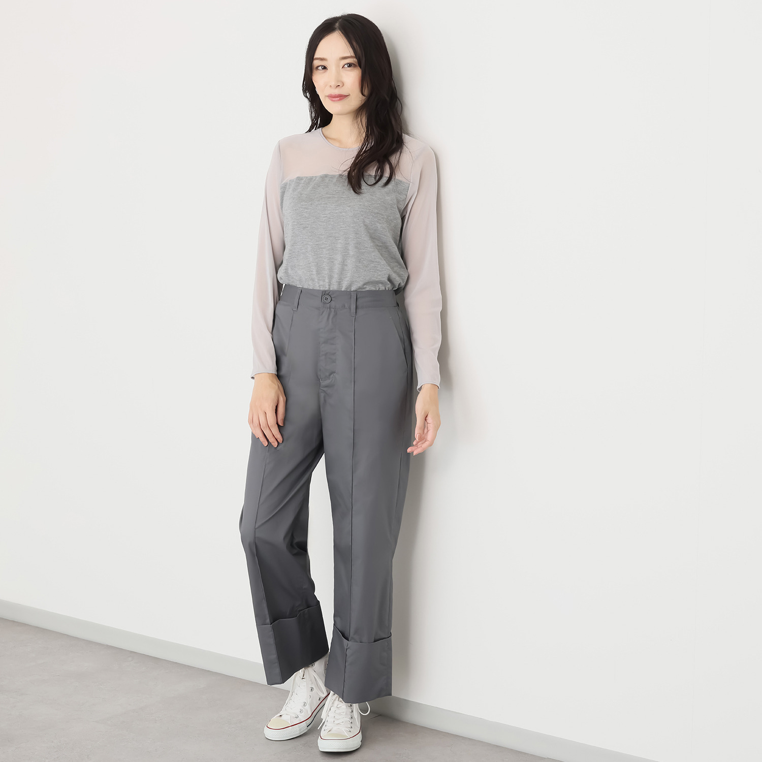 スマイルコットン 日本製 シアーチュール切替 モダール混 プルオーバー