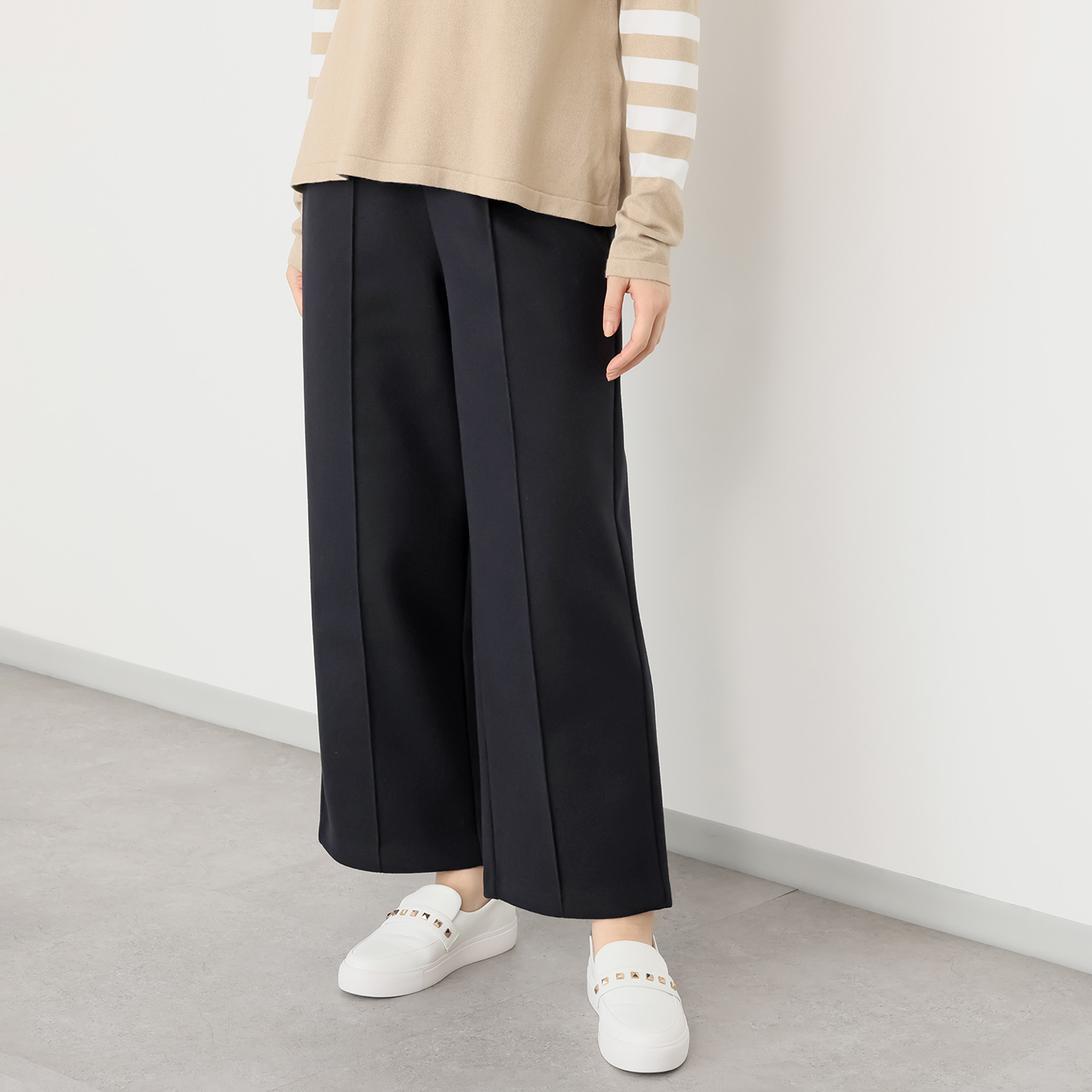 エアリーフェアリー メルトン素材 ピンタック ワイドパンツ