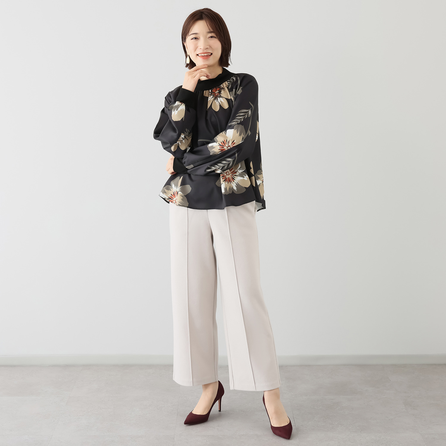 エアリーフェアリー メルトン素材 ピンタック ワイドパンツ