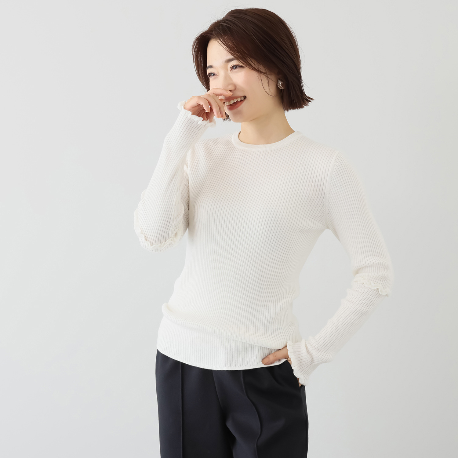エアリーフェアリー 袖フリルアクセント ニットプルオーバー