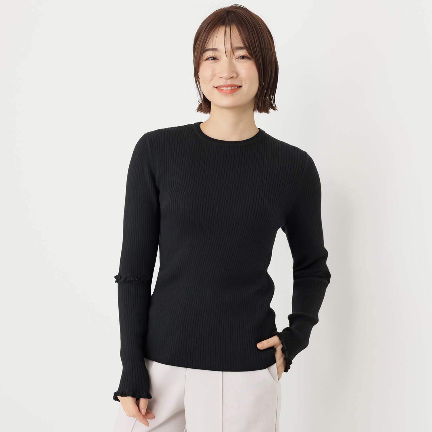 エアリーフェアリー 袖フリルアクセント ニットプルオーバー