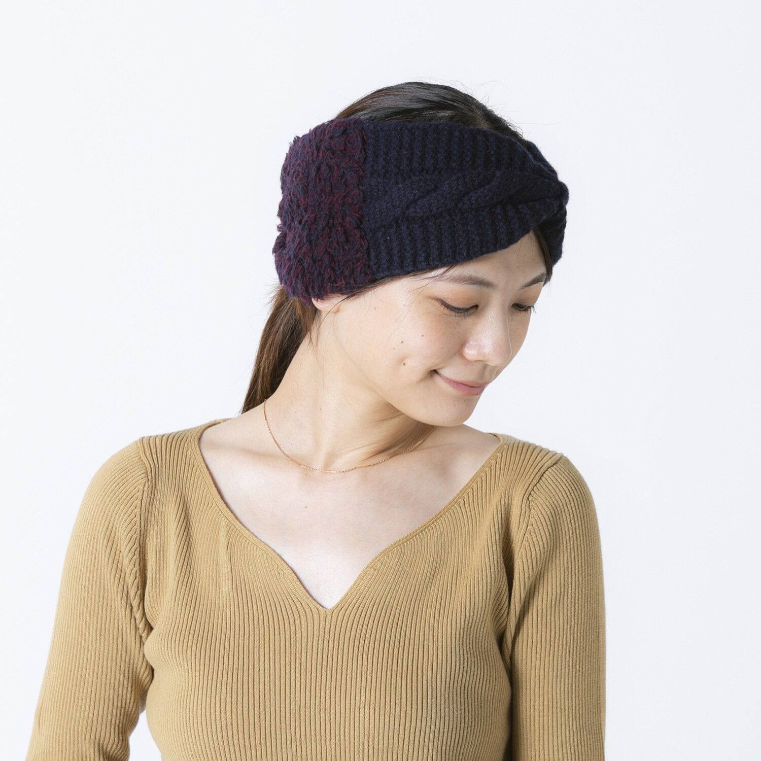 ベル・モード 日本製 タスマニアラムウール混 ファー加工アクセント ２ウェイヘアバンド