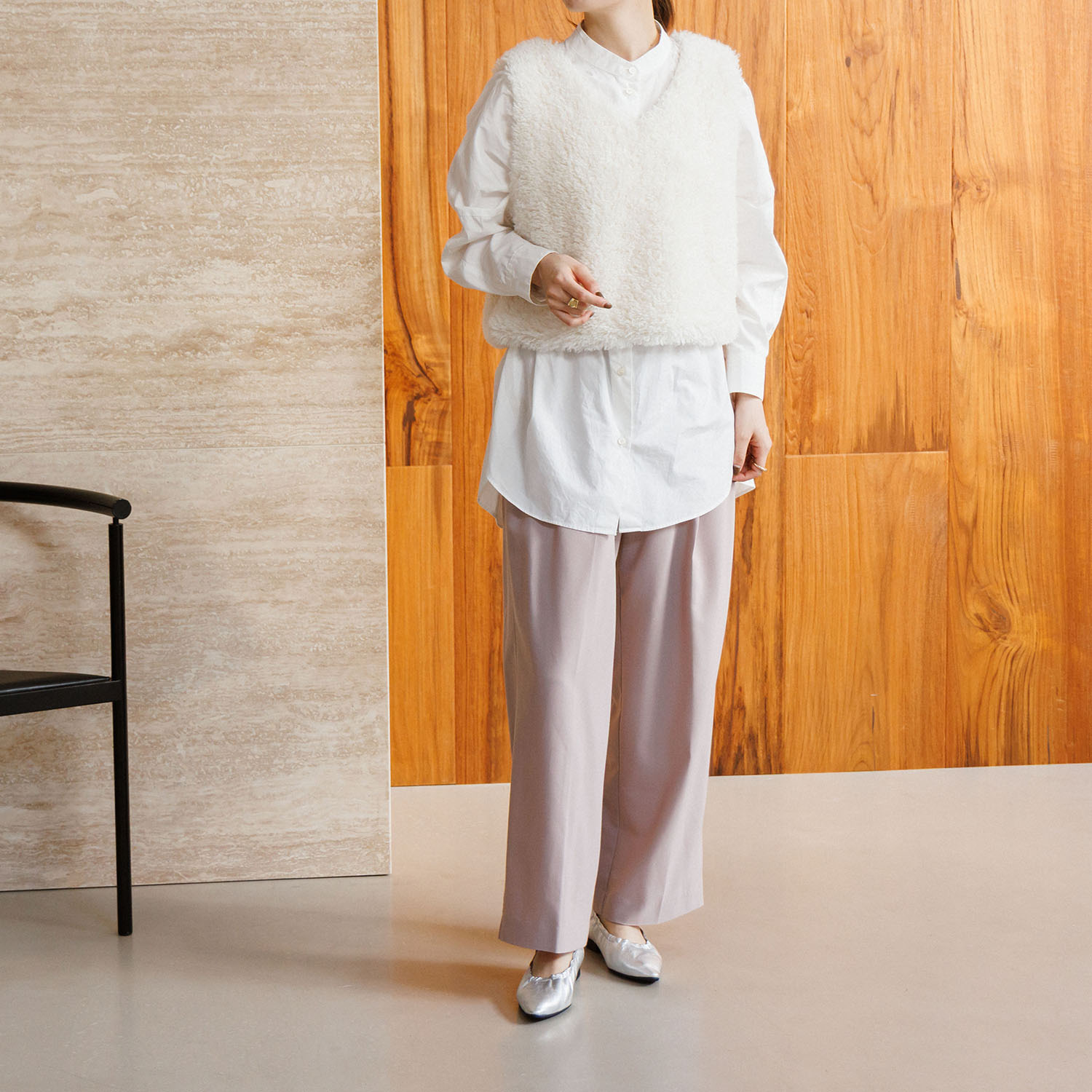 卑弥呼 日本製 レザー　シャーリング フラットパンプス