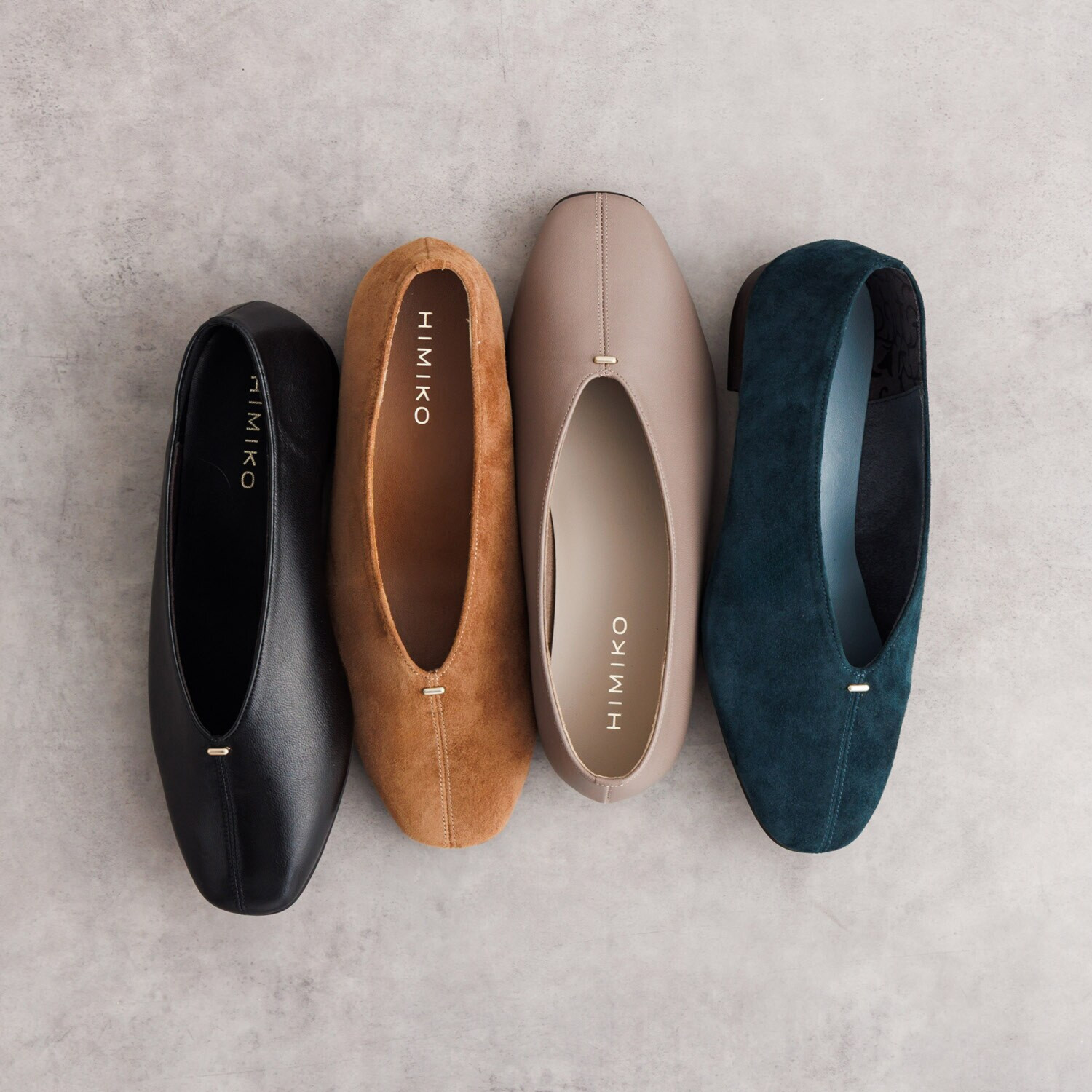 卑弥呼 日本製　はっ水羊革 メタルポイント フラットパンプス