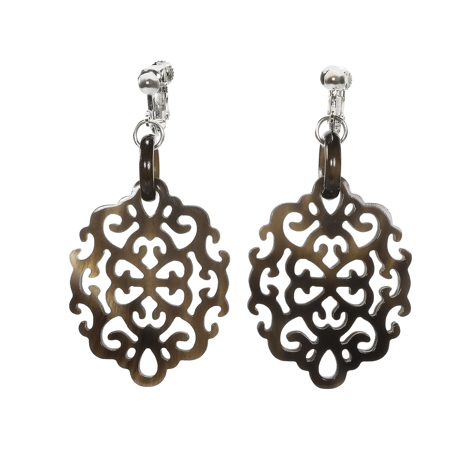 ミル・レーヴ 水牛 アラベスクフラワー 透かし彫り イヤリング／ピアス