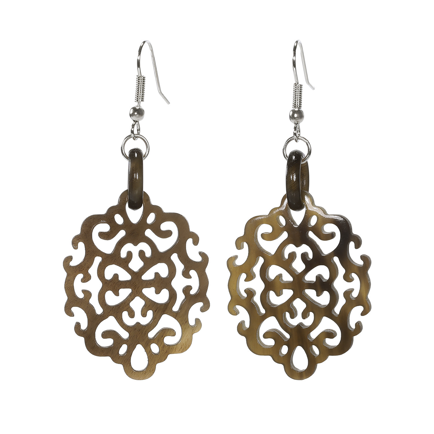 ミル・レーヴ 水牛 アラベスクフラワー 透かし彫り イヤリング／ピアス