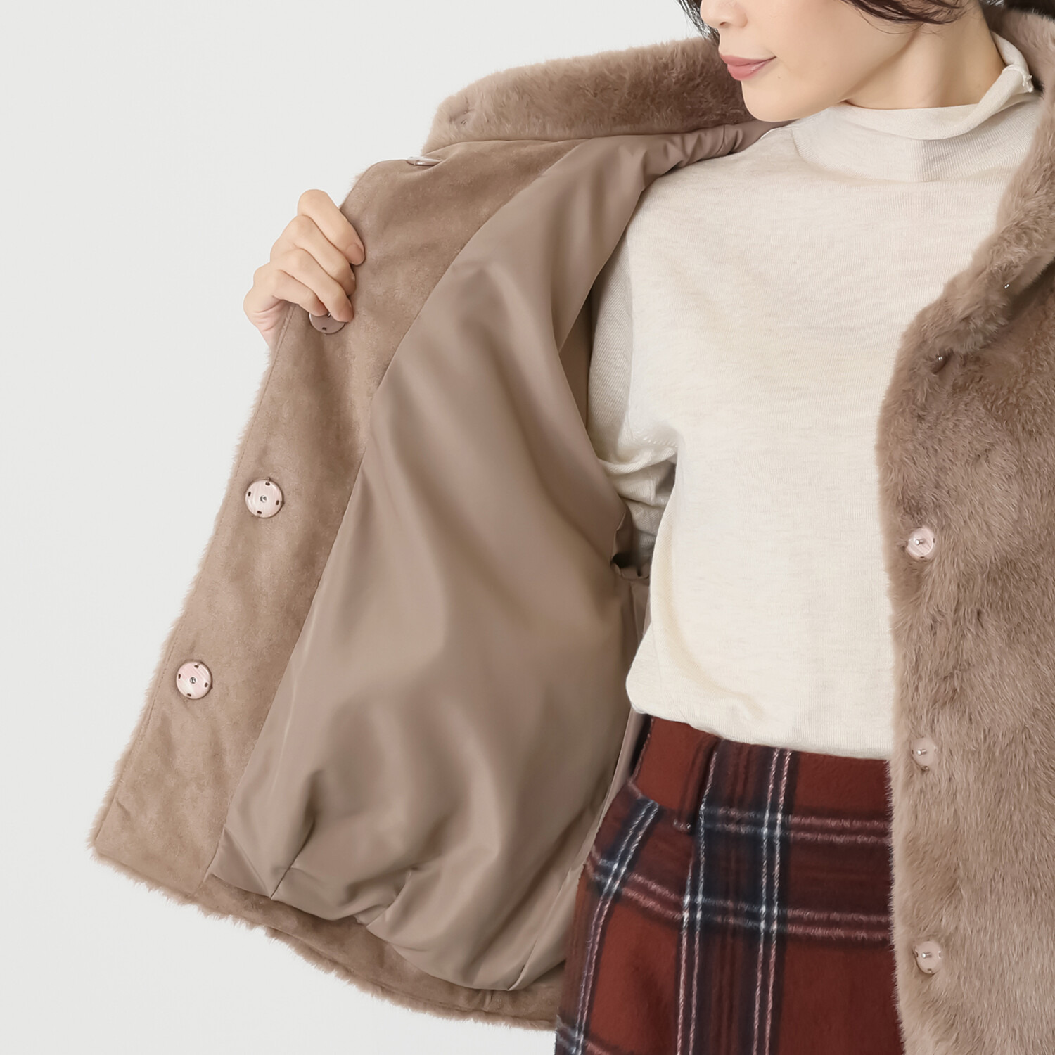 元町ゼラール こだわりの華やか素材 ミンク調フェイクファー スタンドネック ジャケット