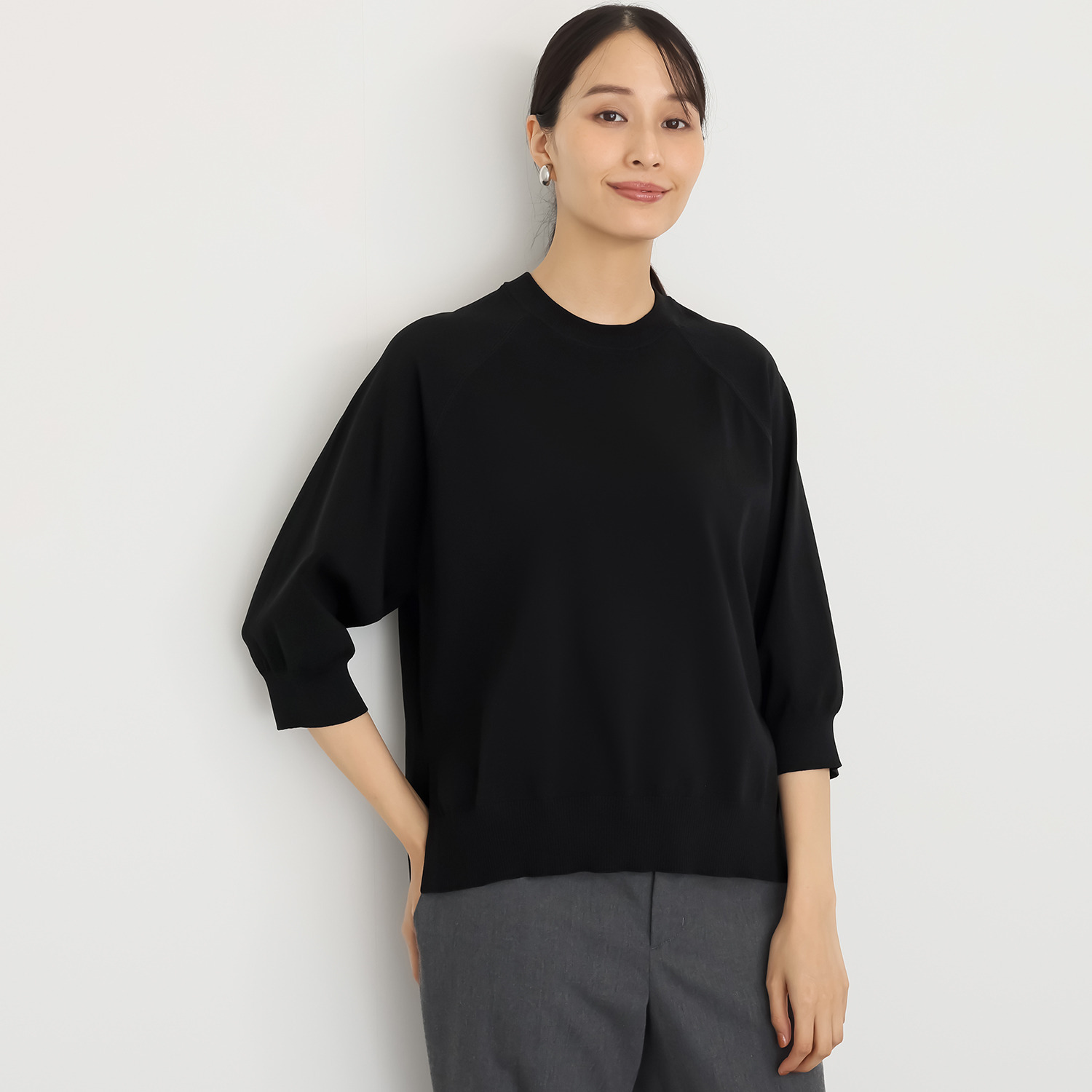 アンベロッペ 繊細な艶としなやかさ 上質アセテートブレンド プレミアムニット ラグランプルオーバー